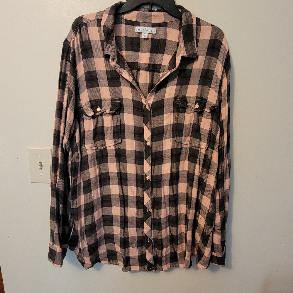 Pink Plaid Plus Size Button Down - Picture 1 of 6